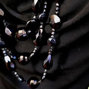 Mourning Style Black Faceted Beads Necklace